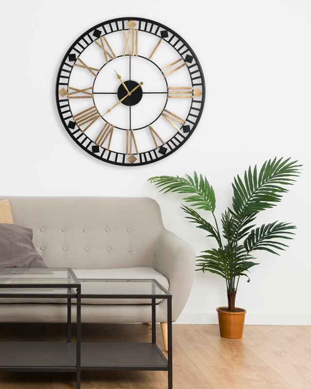 Long Time Disk Station Wall Clock Gold & Black