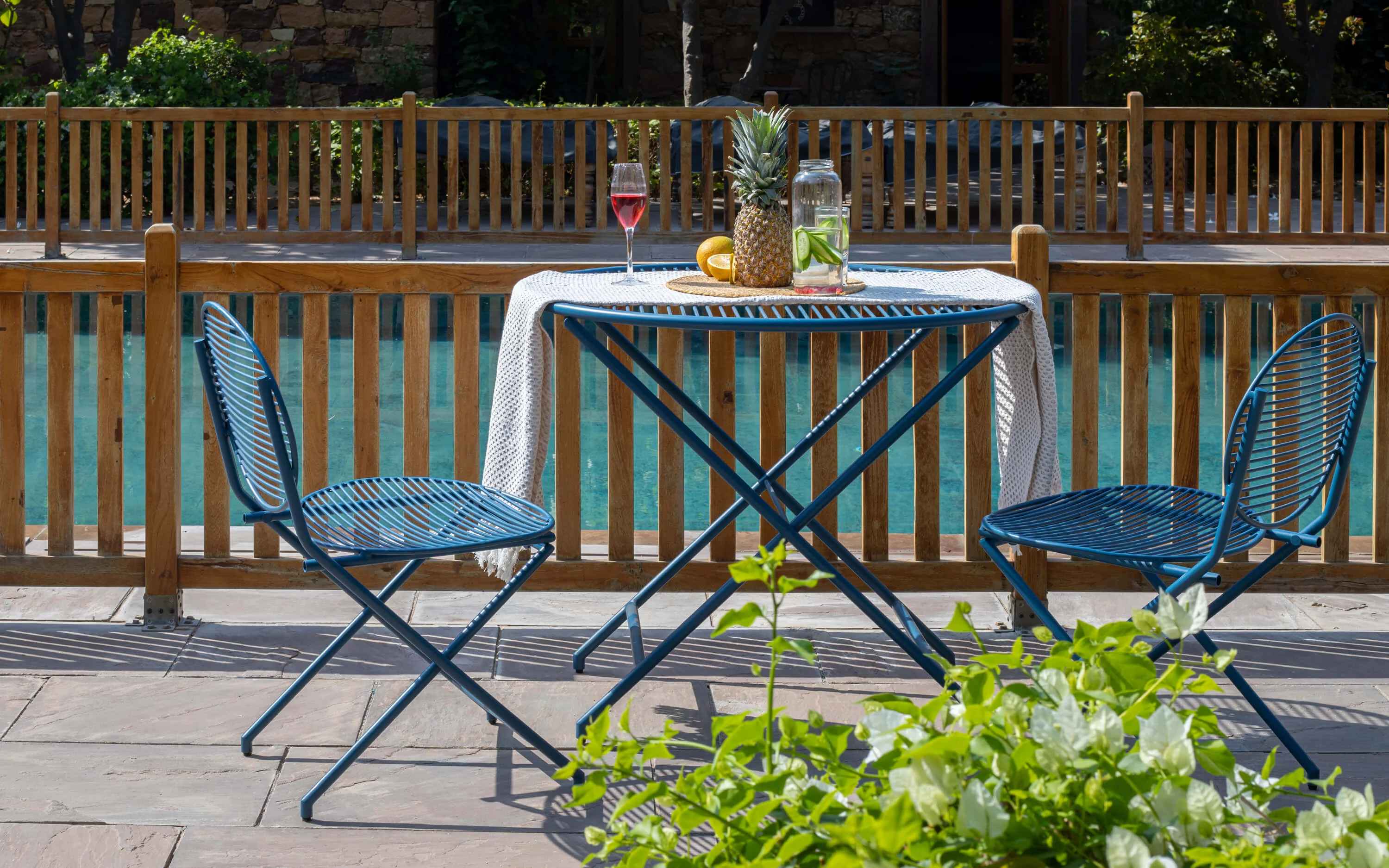 Patio Blue Table Set With 2 Chairs