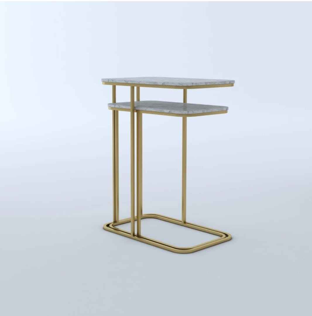 Dual Tiered Gold Marble Side Table Gold