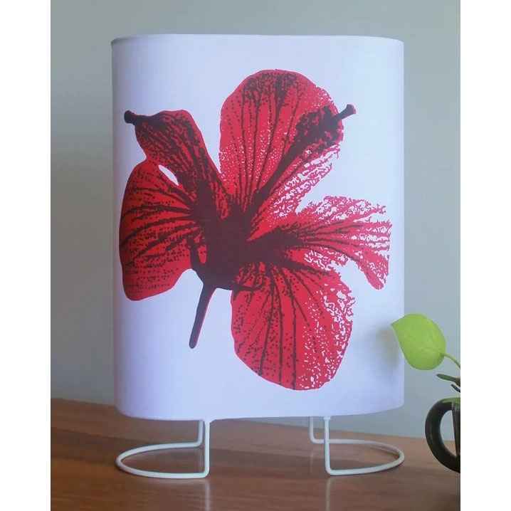 Orange Hibiscus Oval Table Lamp