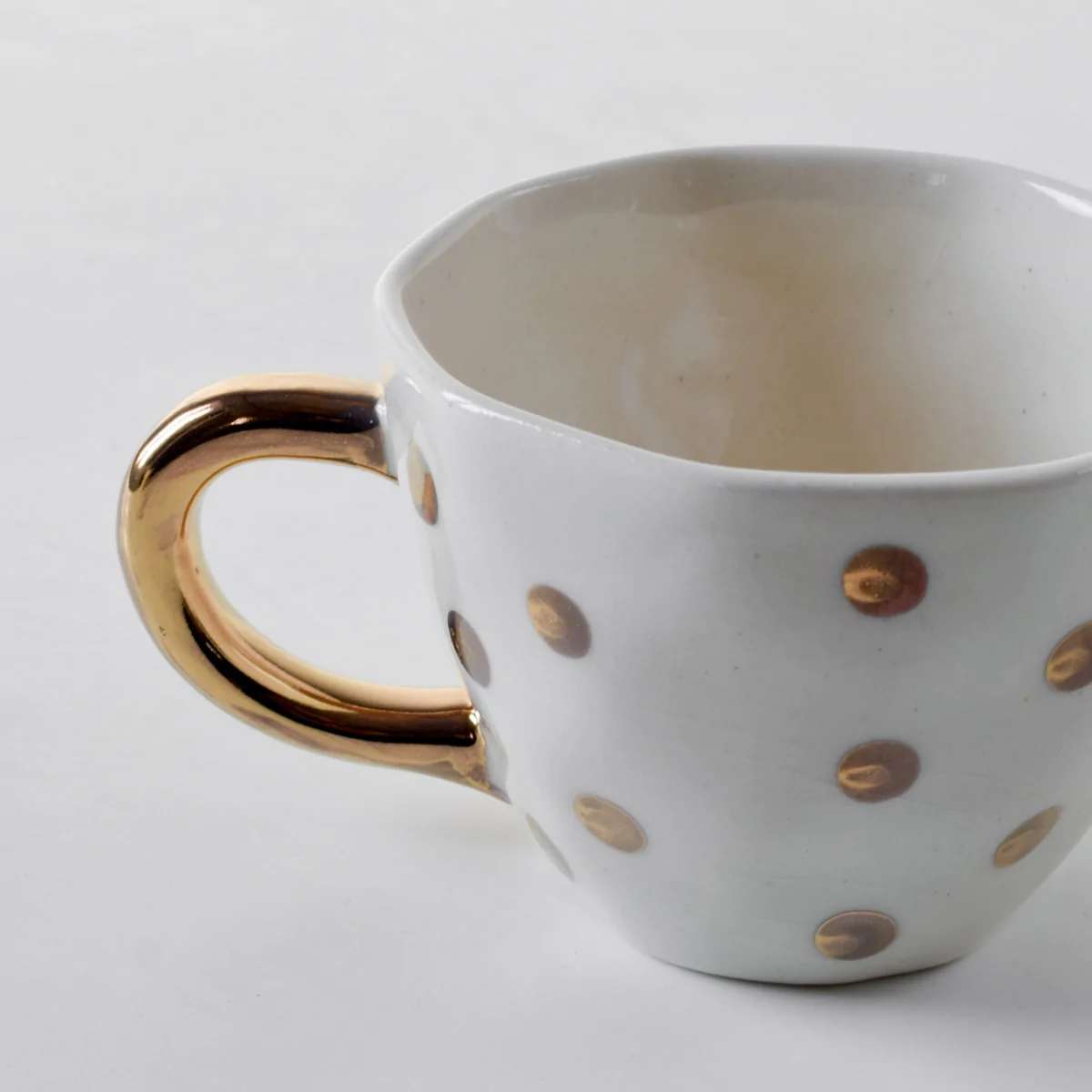 Esmira Golden Polka Dot Ceramic Cup with Golden Handle - Set of 2