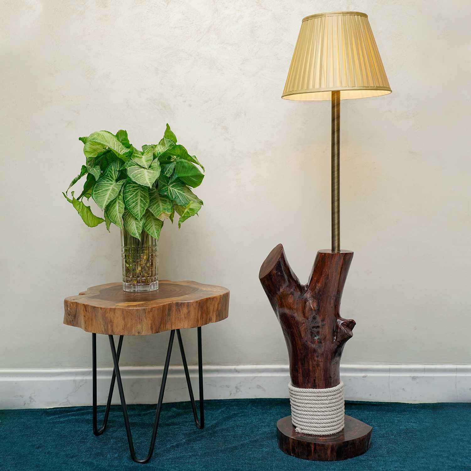 Rustic Wood slice floor Lamp (Sheesham Wood)