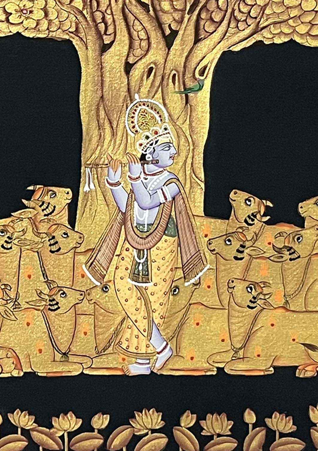 Handmade Krishna & Cows Painting