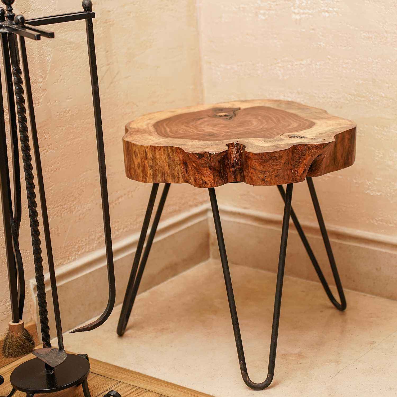 Wood Tree Slice Table With Hairpin Legs
