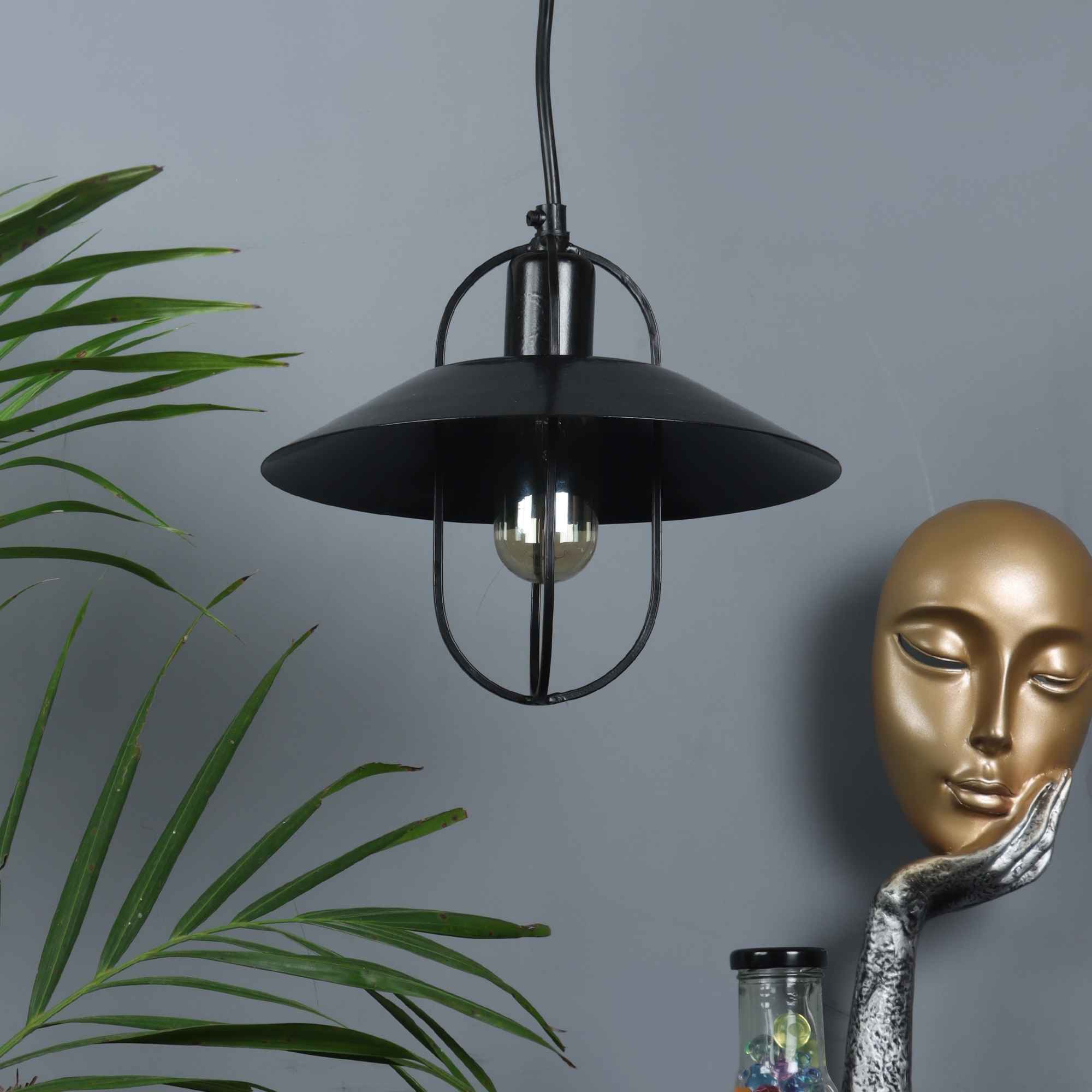 Vintage Industrial Black Metal Single Hanging Light