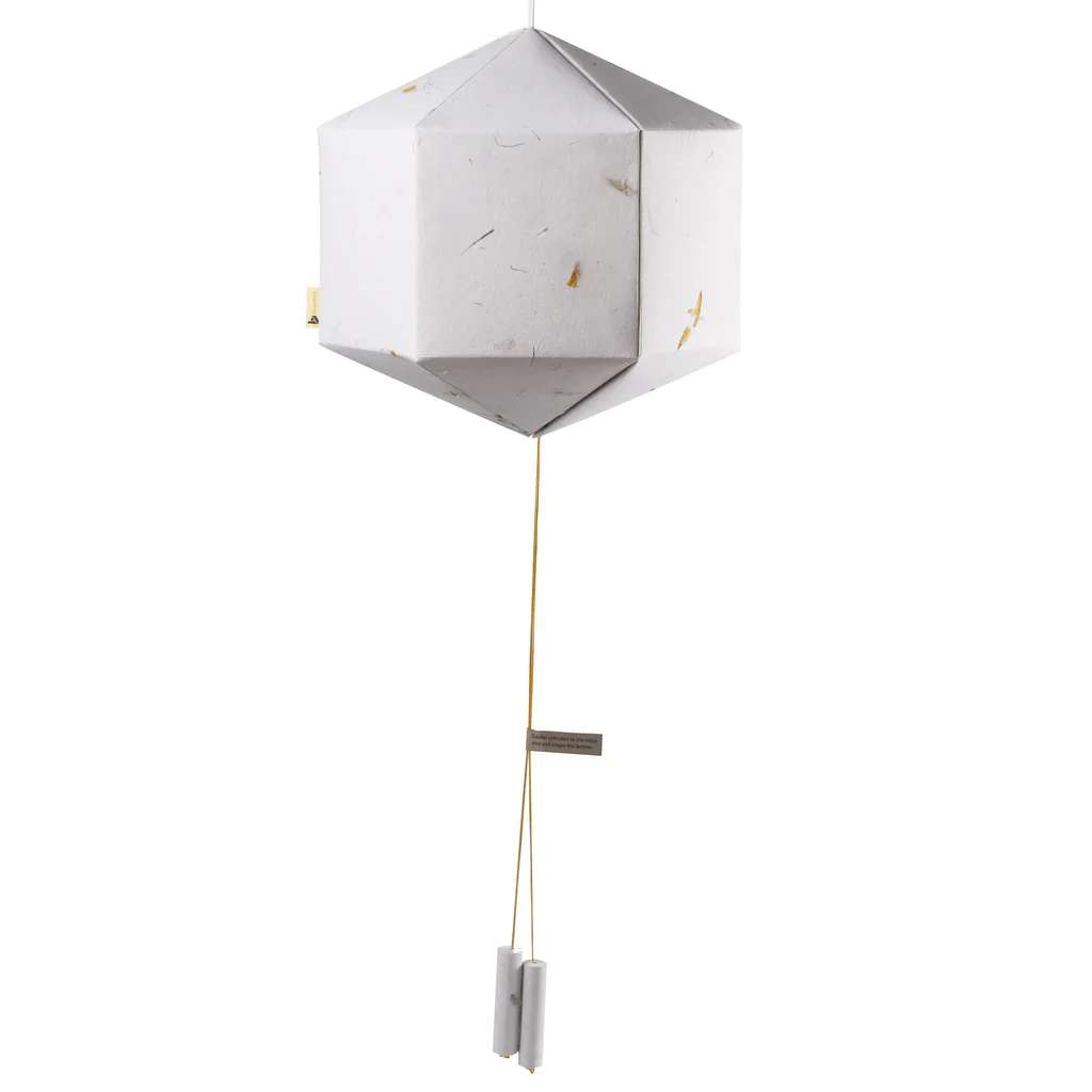 White Paper Lantern; Handmade Paper With Real Grass