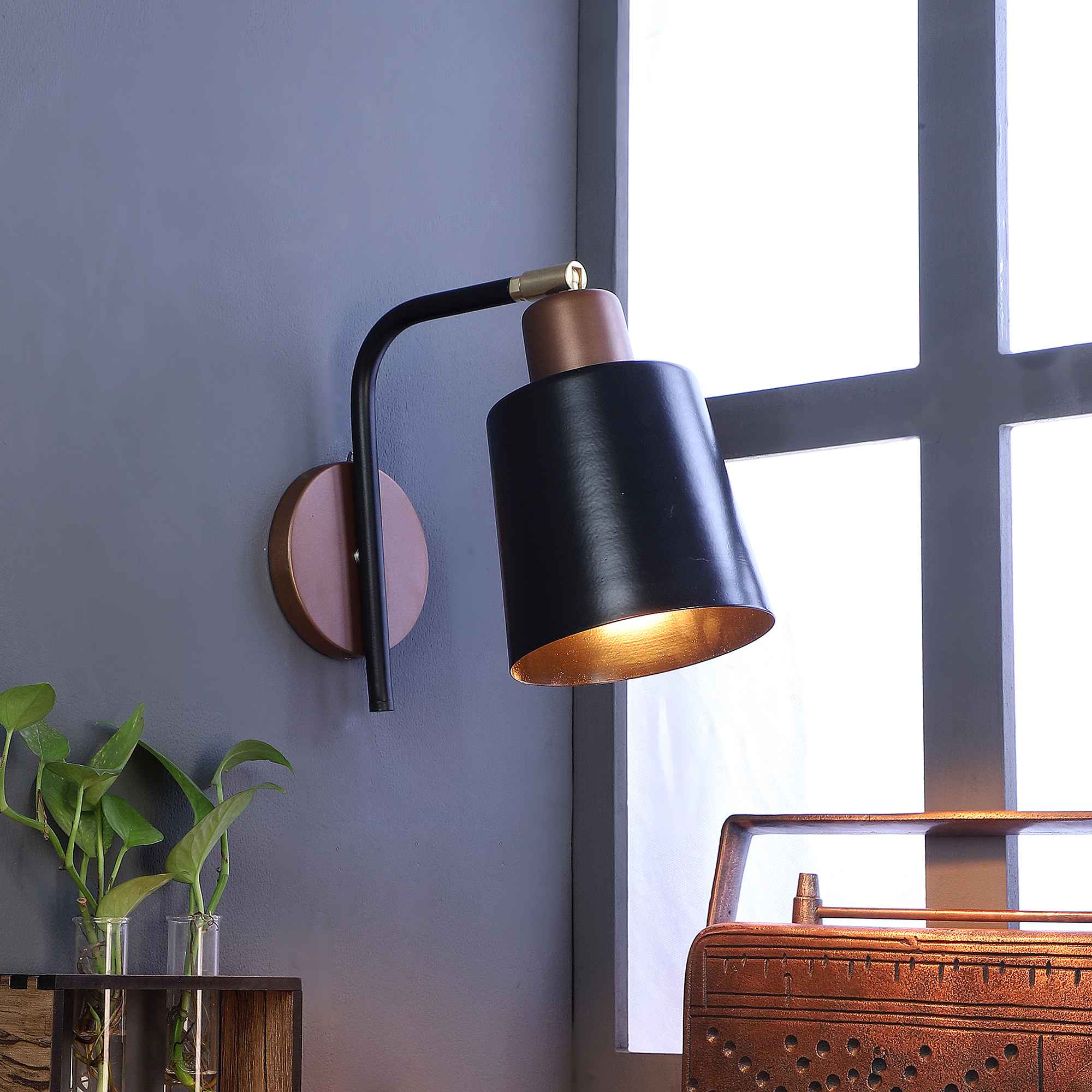 Modern Nordic Wood & Metal Study Lamp With Black Base