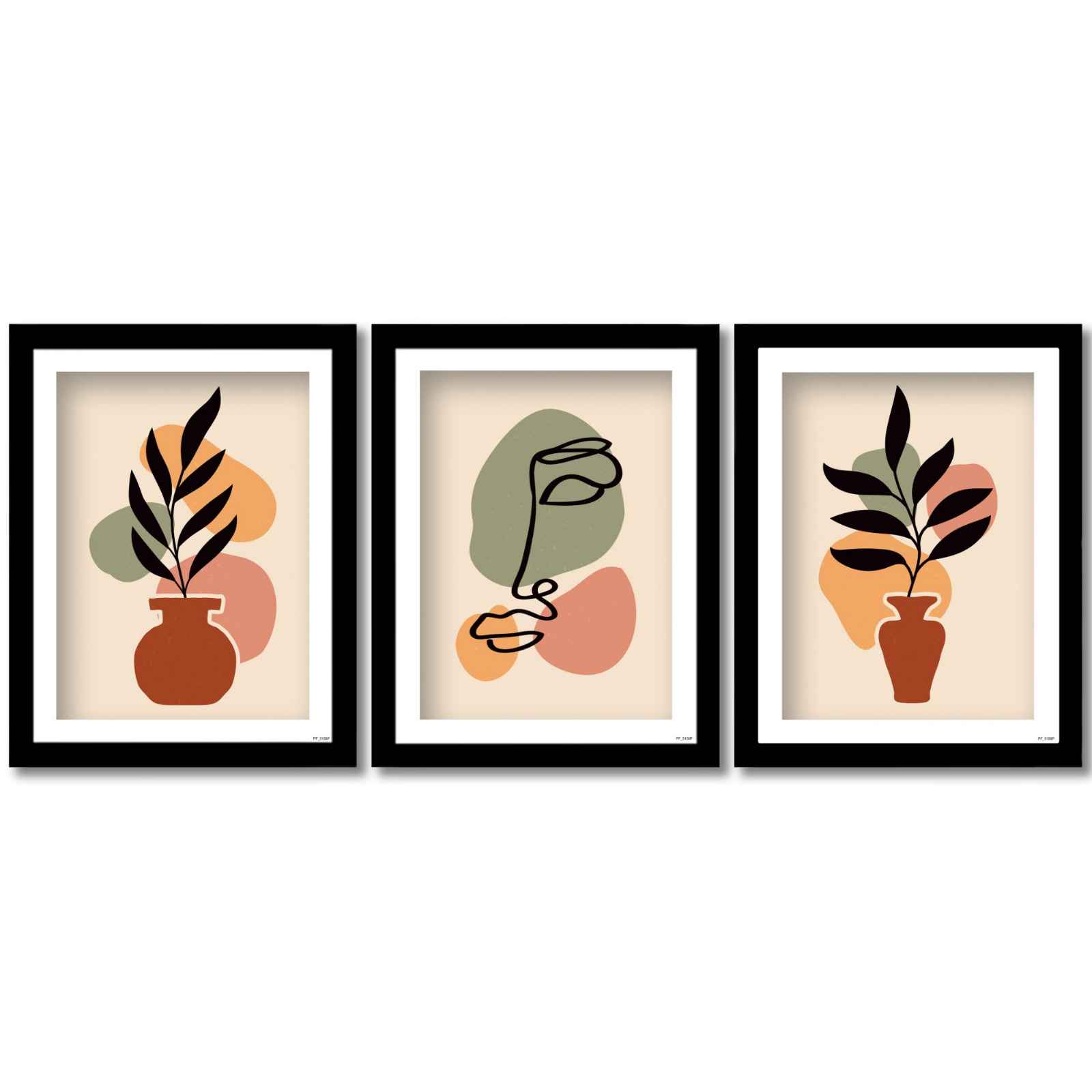 Boho Chic Set of Three Framed Wall Paintings