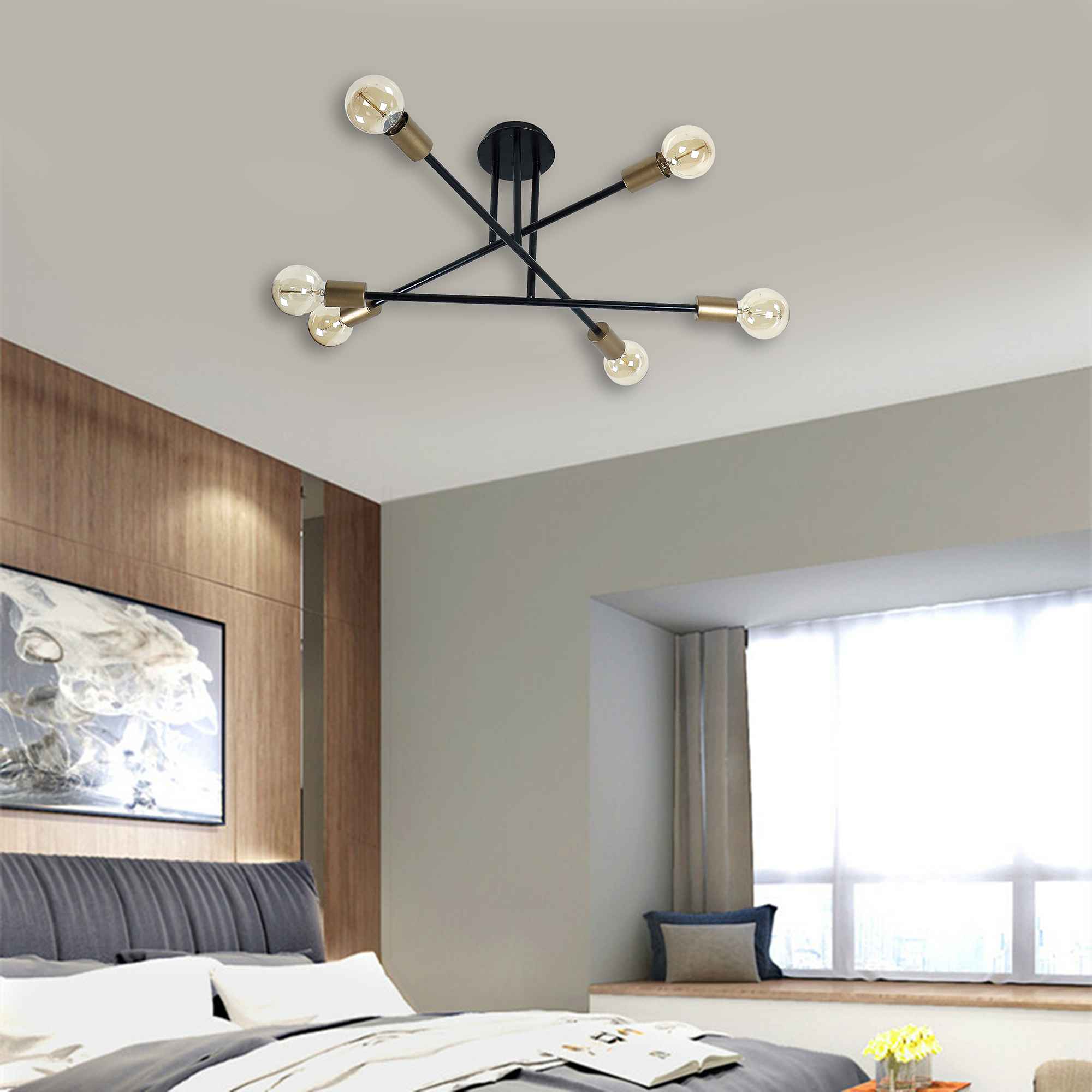 Six Head Sputnik Black Mordern Chandelier