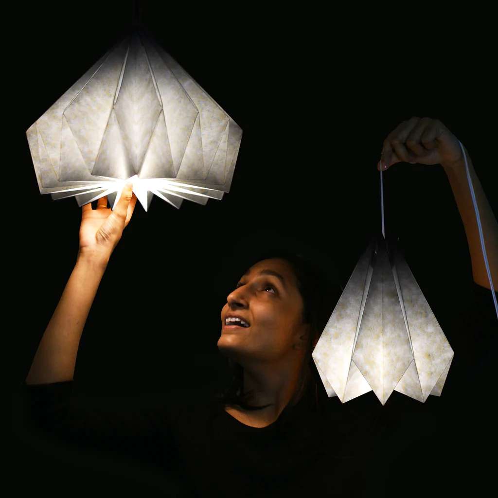Light Blue Paper Origami Lamp Shade; Vanilla Bliss Dual Pack