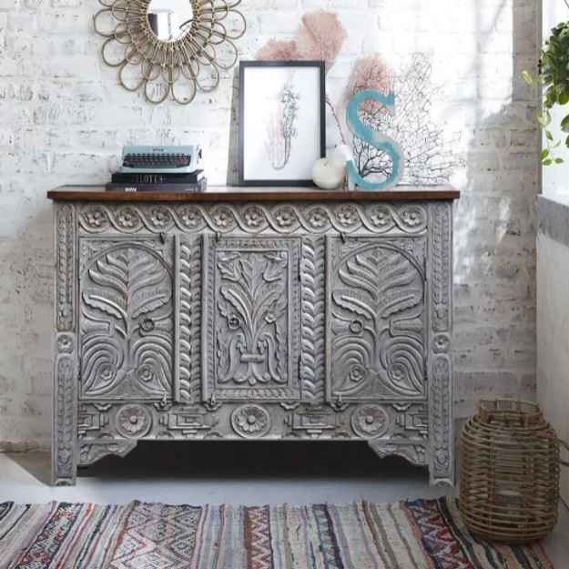 The Jannat Carved Rustic Armoire