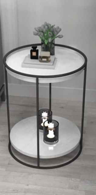 Dual Tiered Black Marble Side Table Black