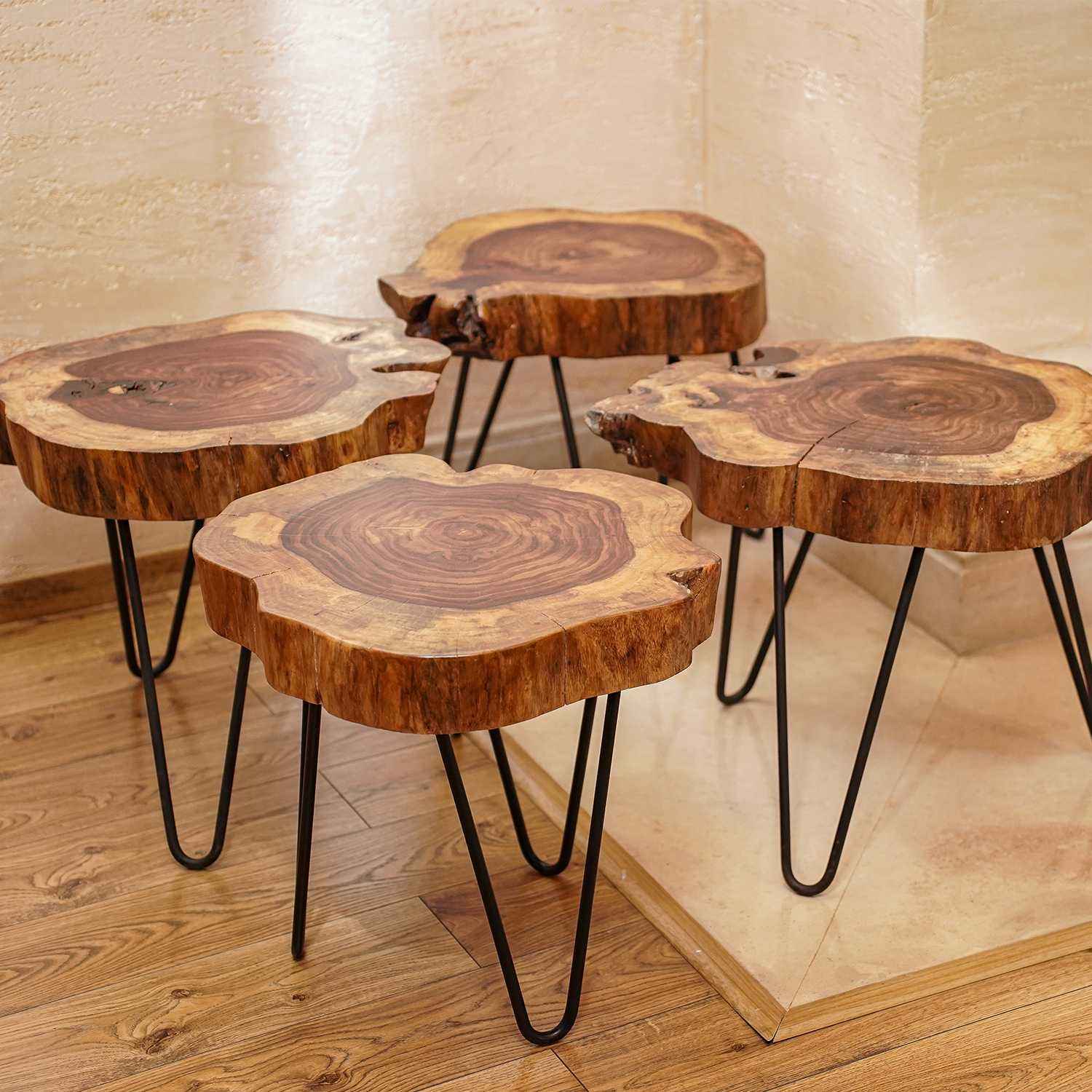 Wood Tree Slice Table With Hairpin Legs