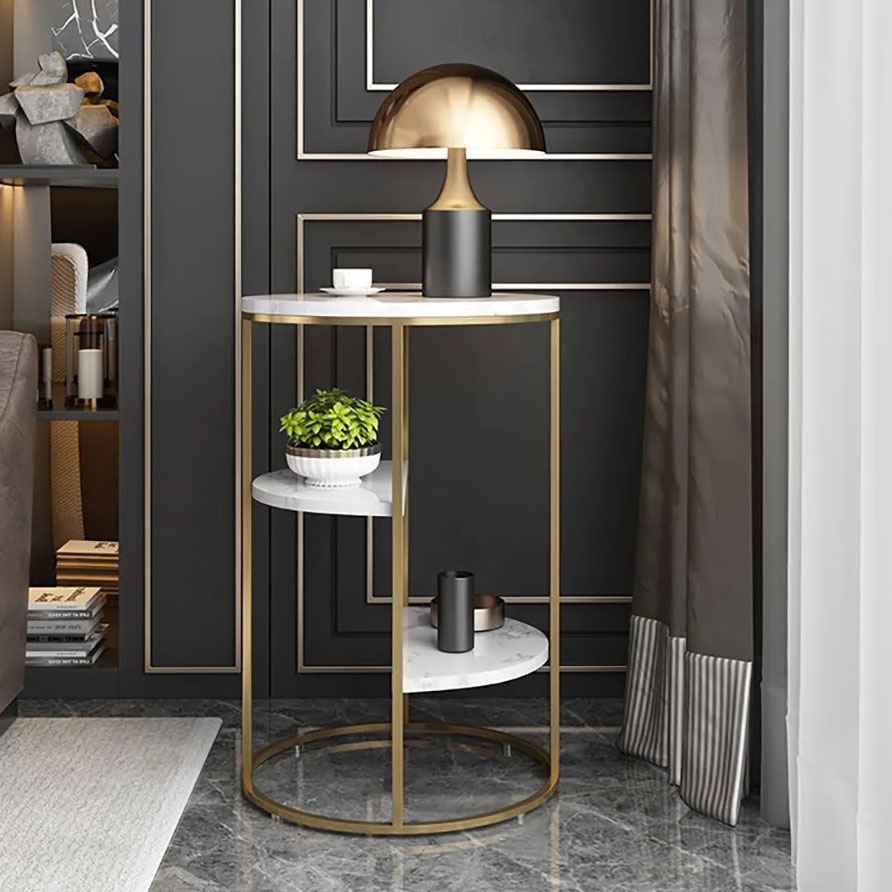 Dual Tiered Black Marble Side Table Black