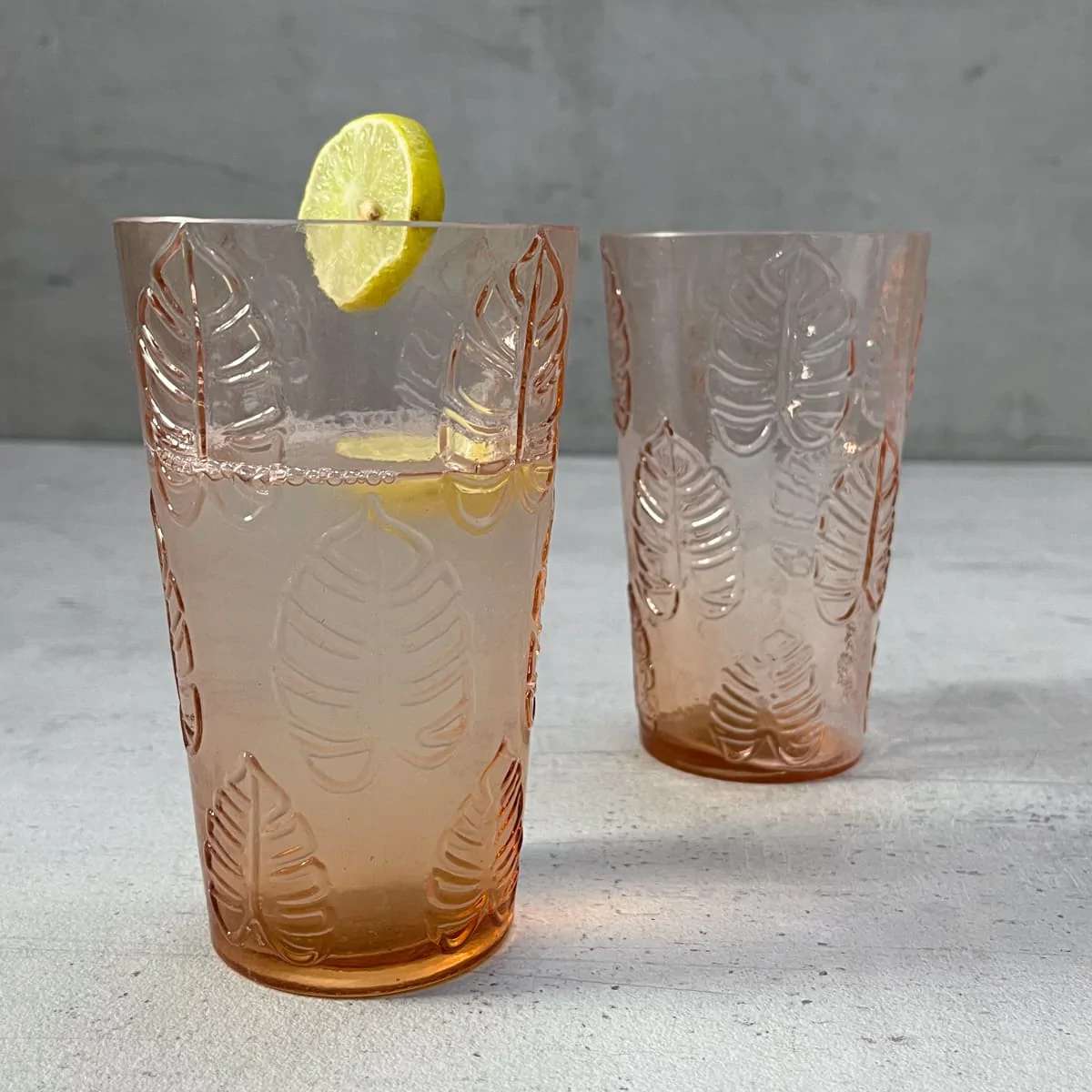 Minaj Peach Monstera Leaf Drinking Glass (Set of 2)