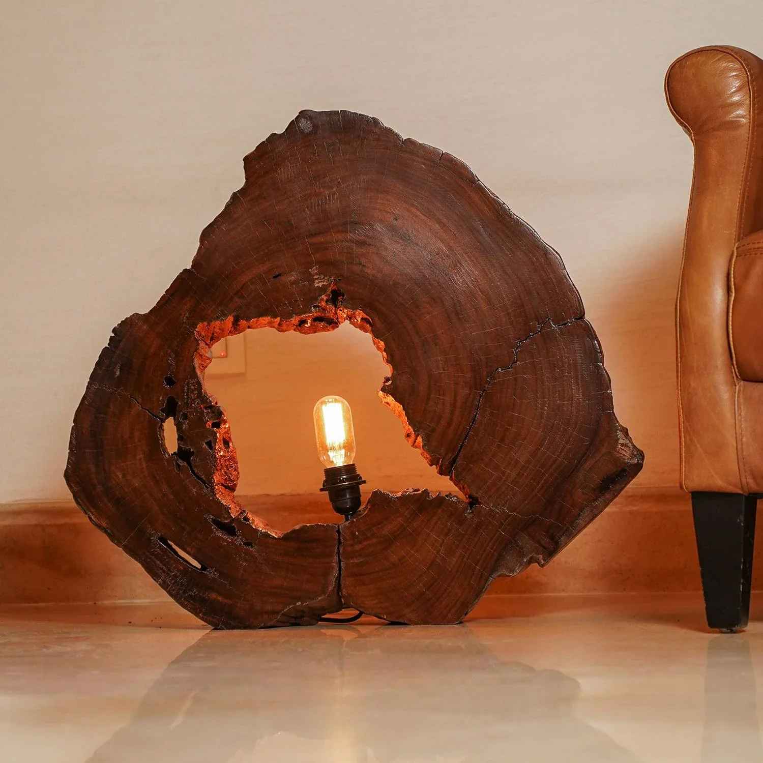 Rustic Wood slice floor Lamp (Sheesham Wood)
