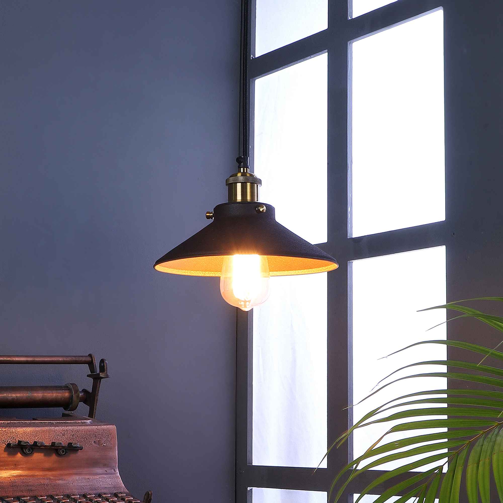 Vintage Industrial Black Metal Single Hanging Light