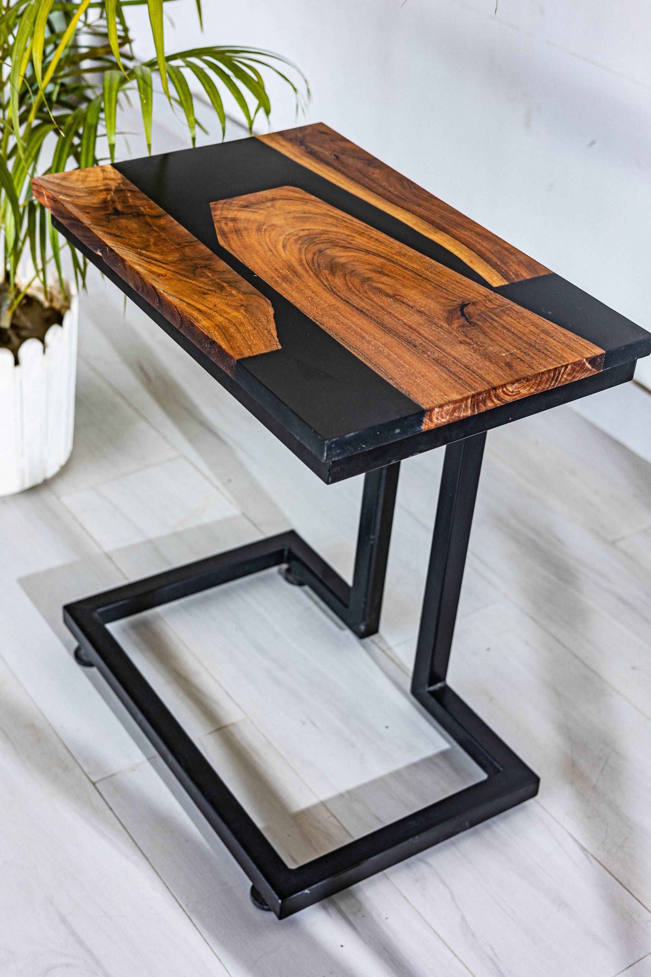 Dual Tiered Black Marble Side Table Black