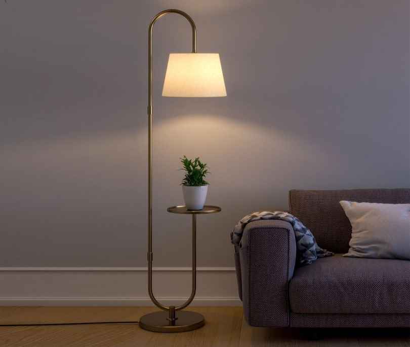 Metal Floor Lamp with Gold Base and Shade