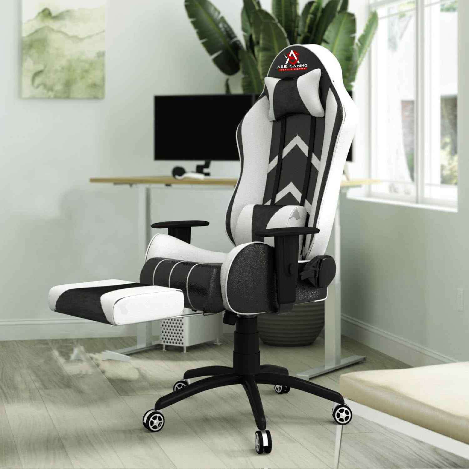 ASE Gaming Gold Series Gaming Chair With Footrest (Full Black)