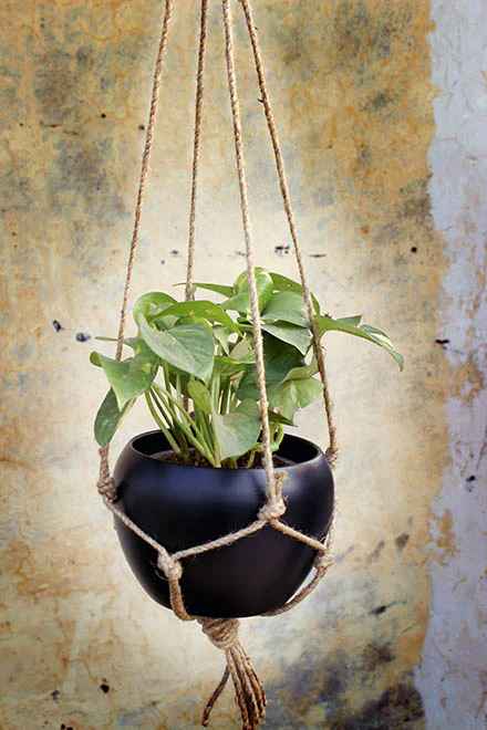 Metal Hanging Planter with Jute Rope