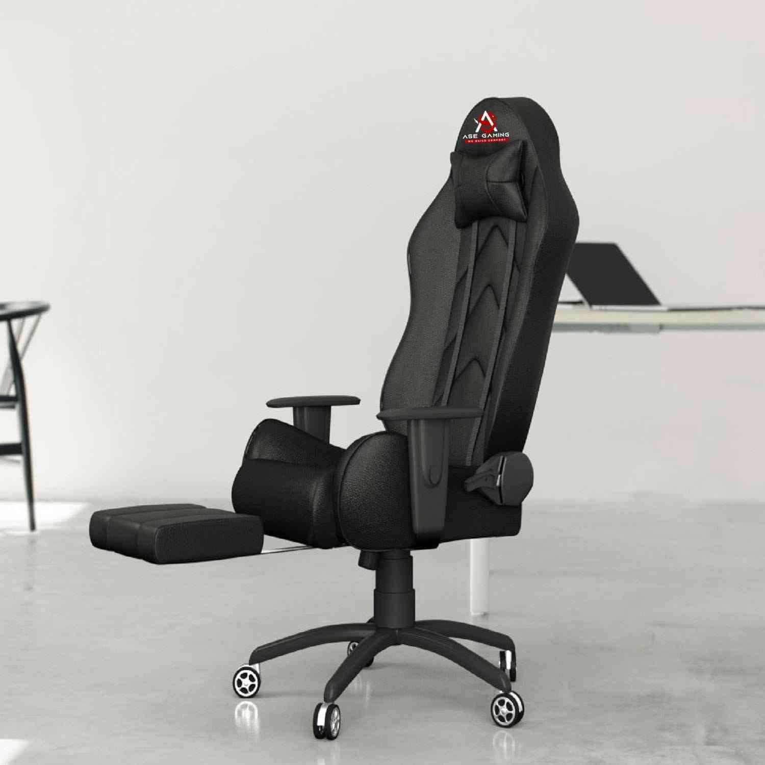 ASE Gaming Gold Series Gaming Chair With Footrest (Full Black)