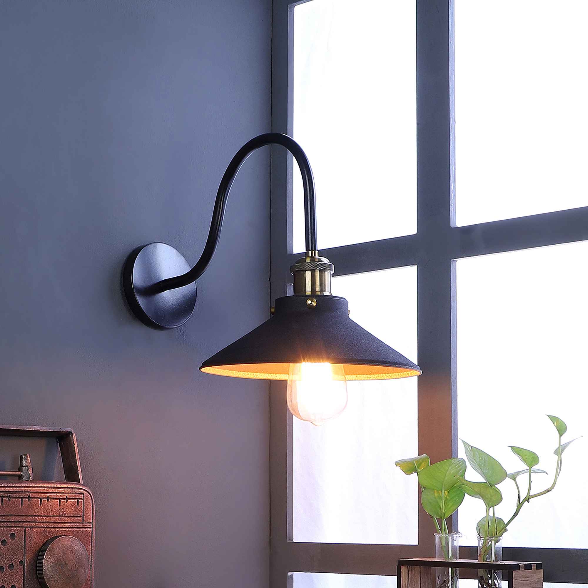 Vintage Industrial Black Metal Single Hanging Light