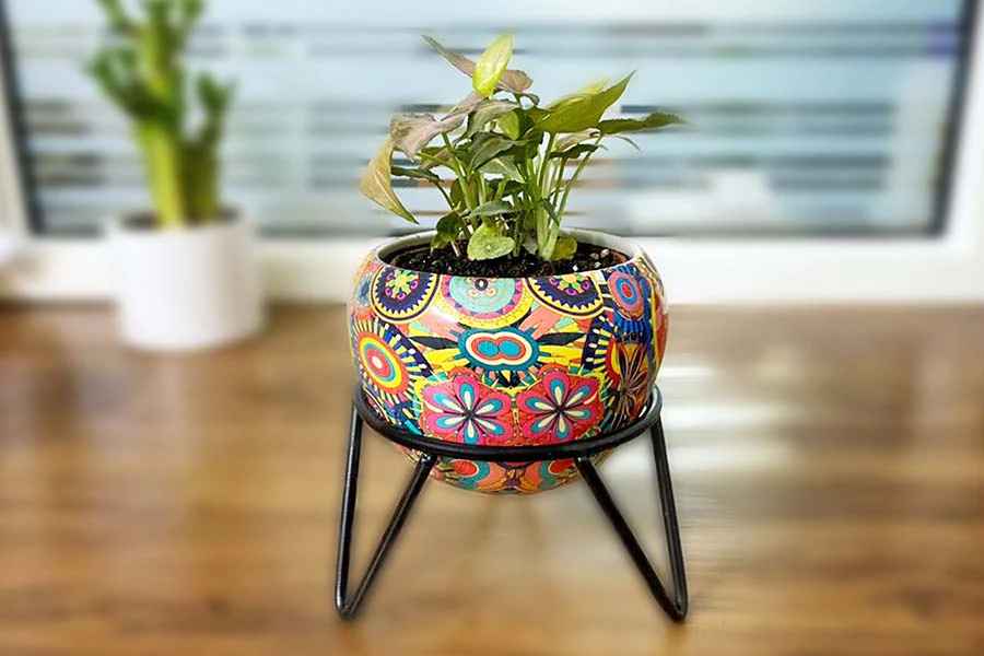 Peacock Feather Metal Planter