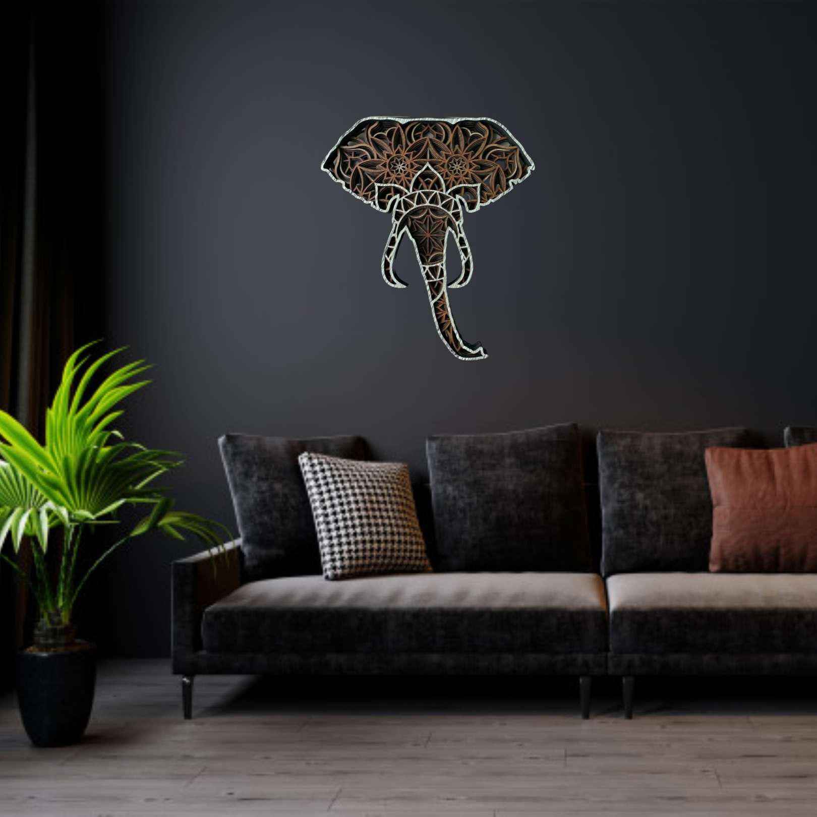 Elephant Zentangle Mandala Art Wall Decor