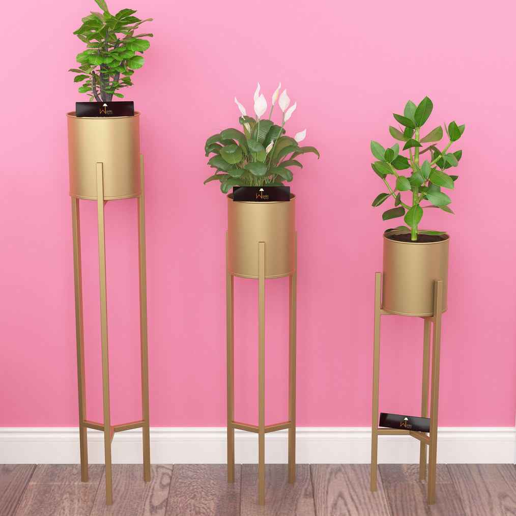 Enamel Indoor Desk Metal Planter Pot With Stand
