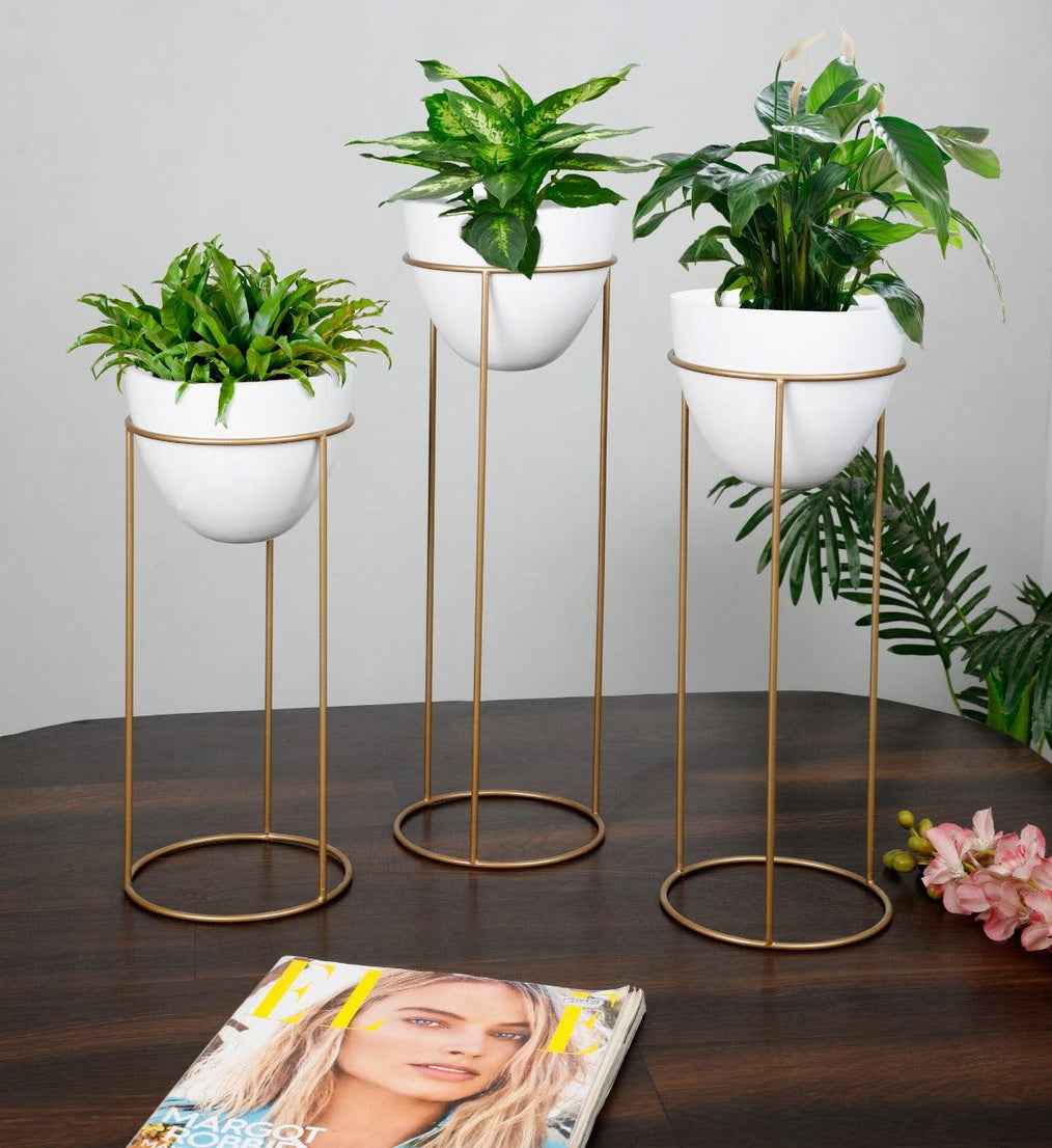 Metal Floor Planter With Antique Gold Stand