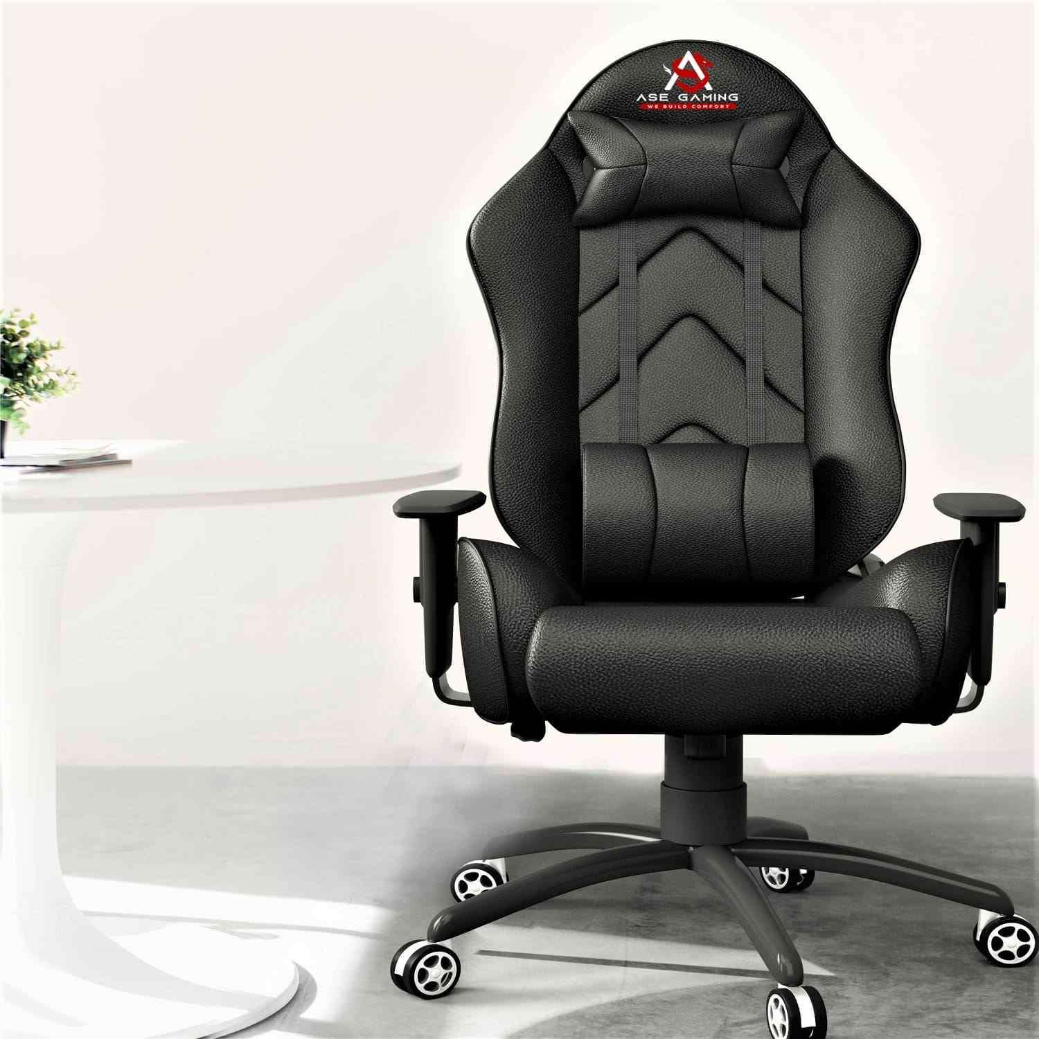 ASE Gaming Gold Series Gaming Chair With Footrest (Full Black)