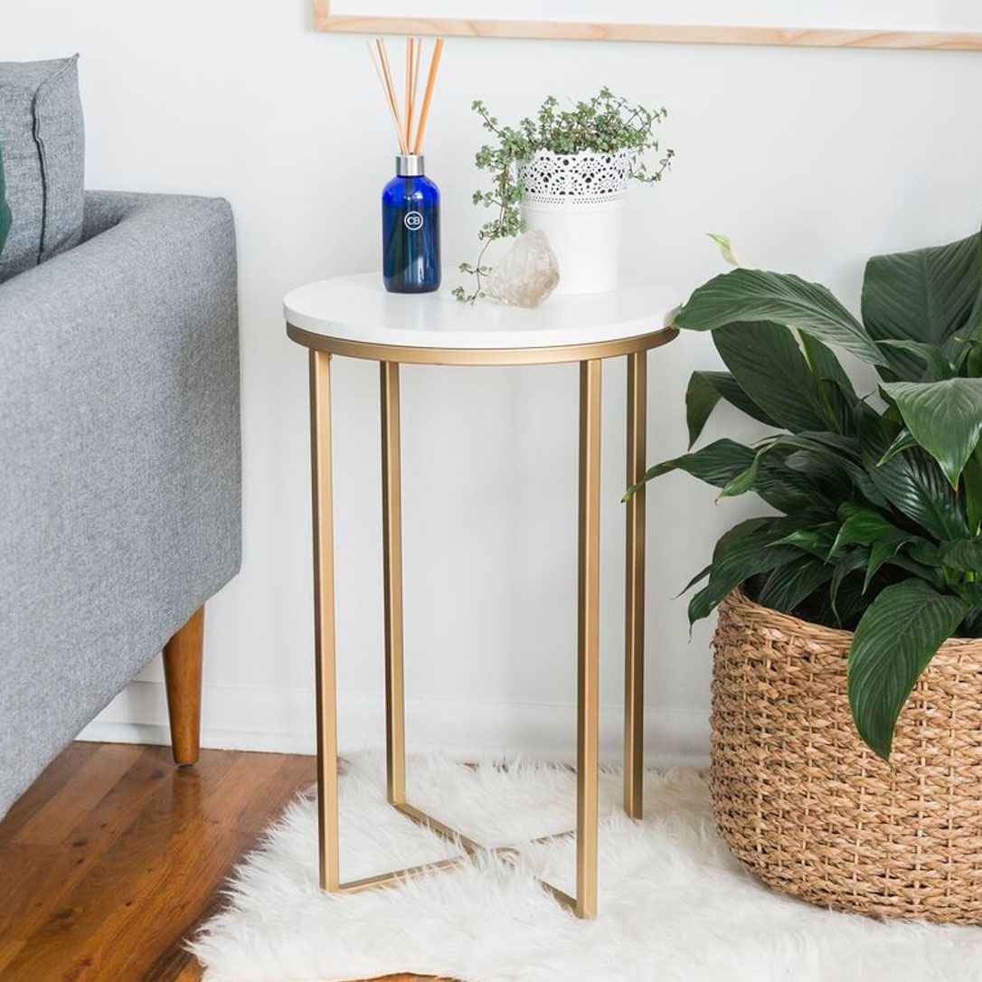 Three-Tiered Gold and Marble Side Table