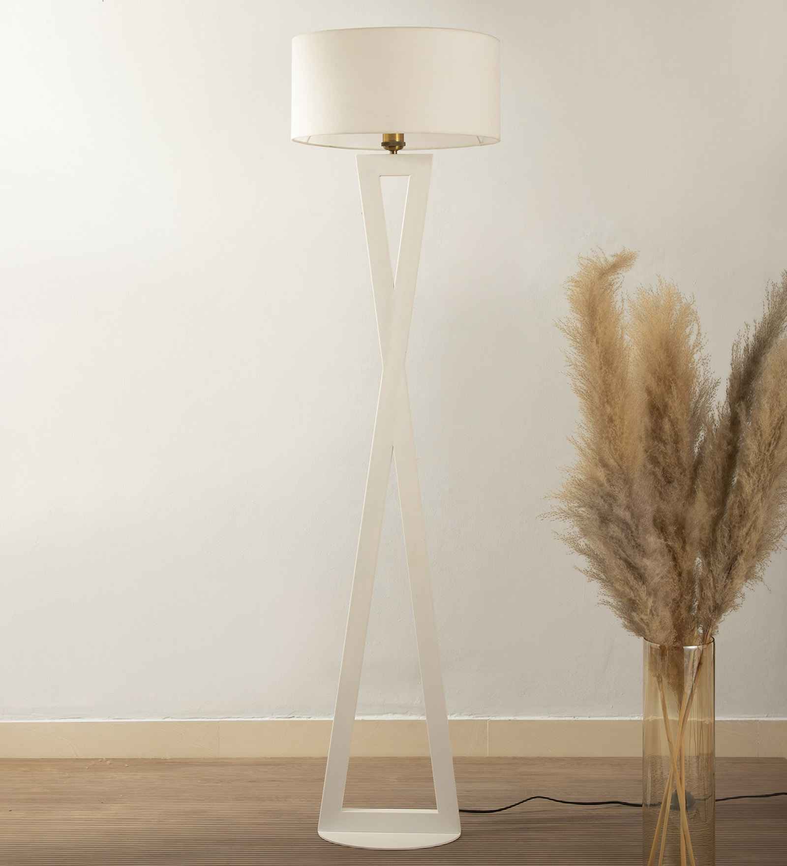 Hamptons White Metal Shade Club Floor Lamp with Metal Base