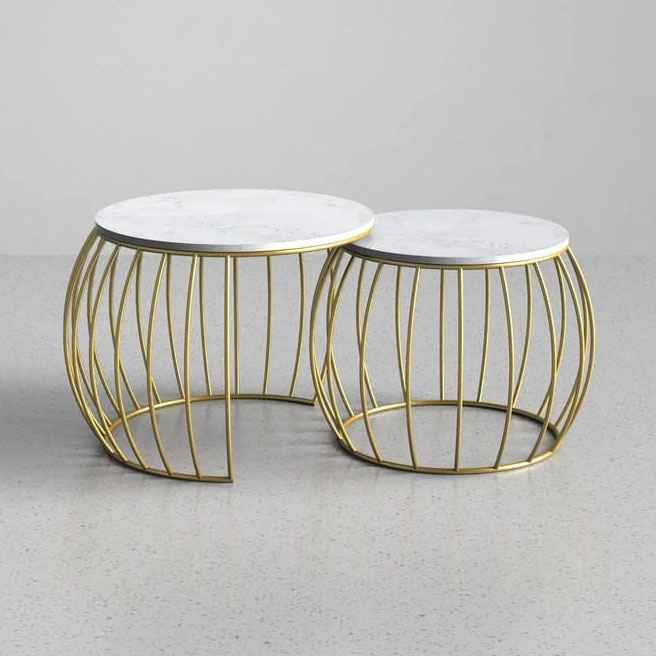 Dual Tiered Gold Marble Side Table Gold