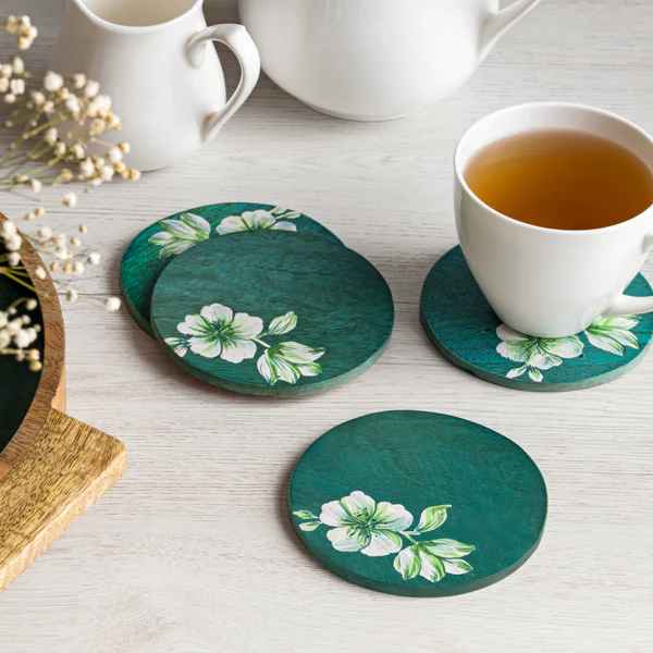 Gold Inlay White Marble Coasters With Stand