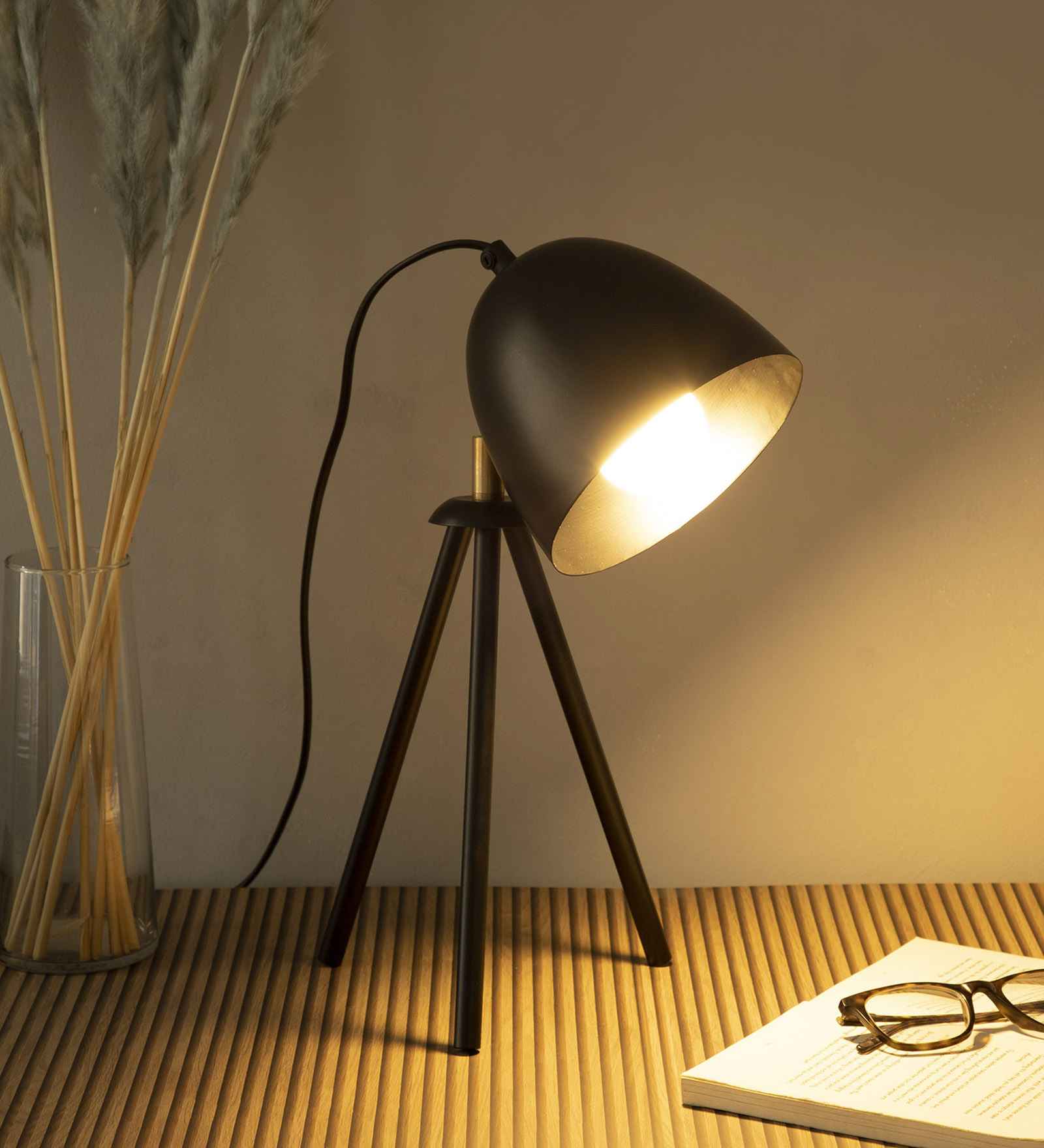 Modern Nordic Wood & Metal Study Lamp With Black Base