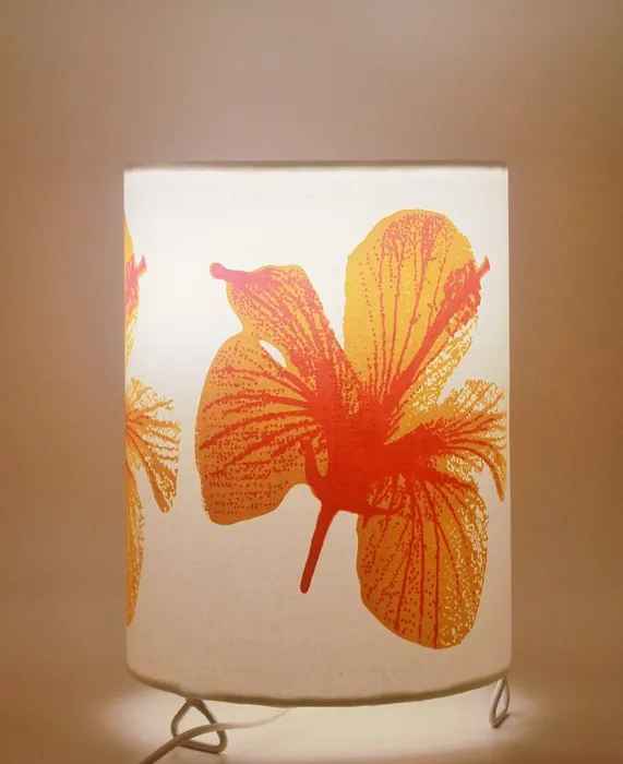 Orange Hibiscus Oval Table Lamp