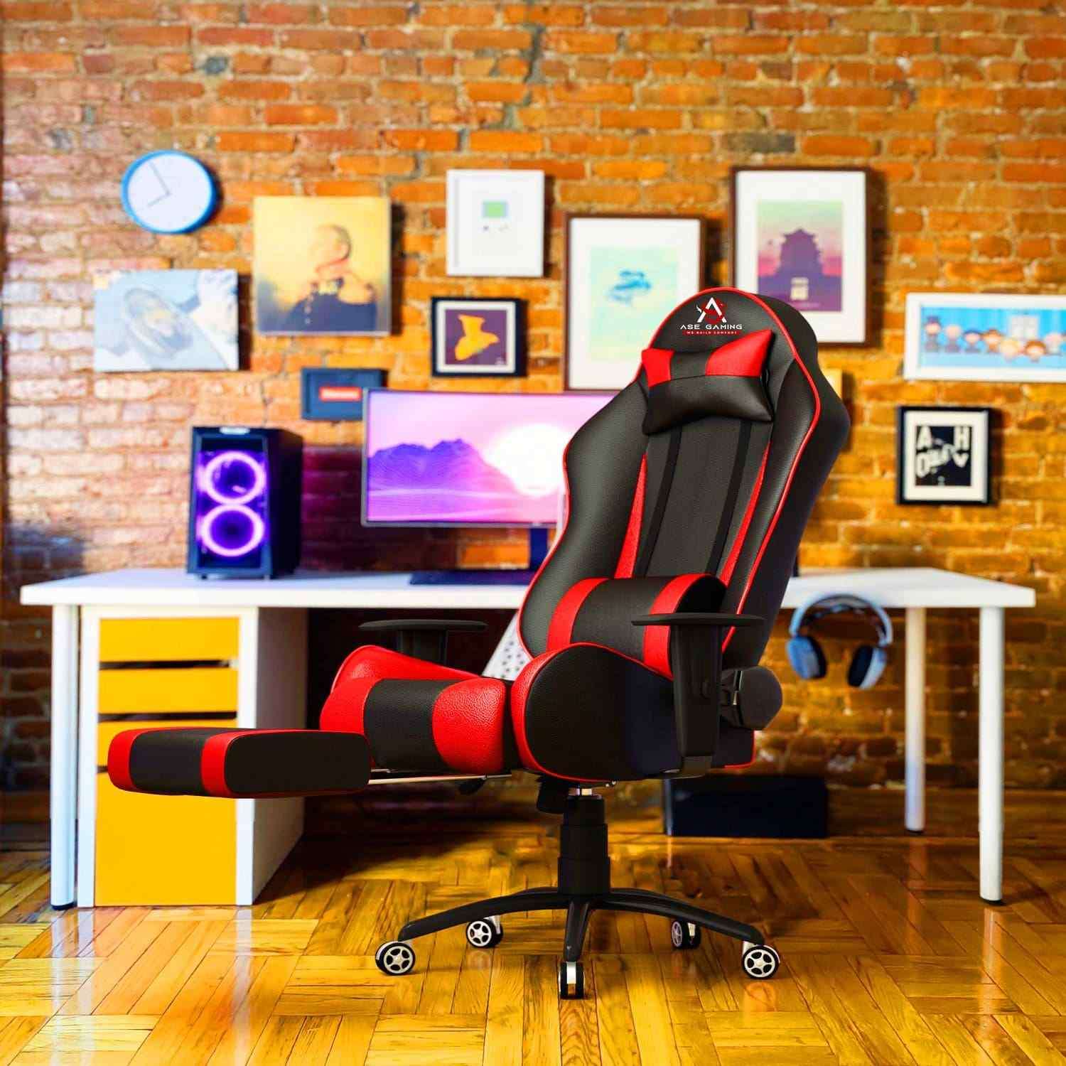ASE Gaming Gold Series Gaming Chair with 180 Degree Recline (Red & Black)