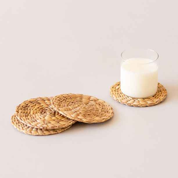Gold Inlay White Marble Coasters With Stand