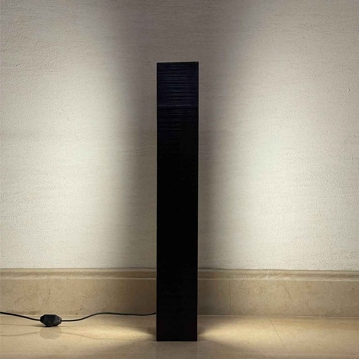 Sleek Pillar Wooden Cube LED Floor Lamp With Dimmer