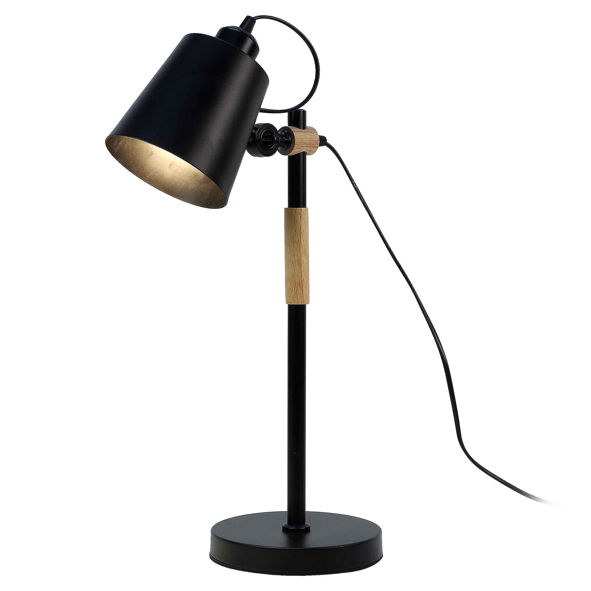 Modern Nordic Wood & Metal Study Lamp With Black Base