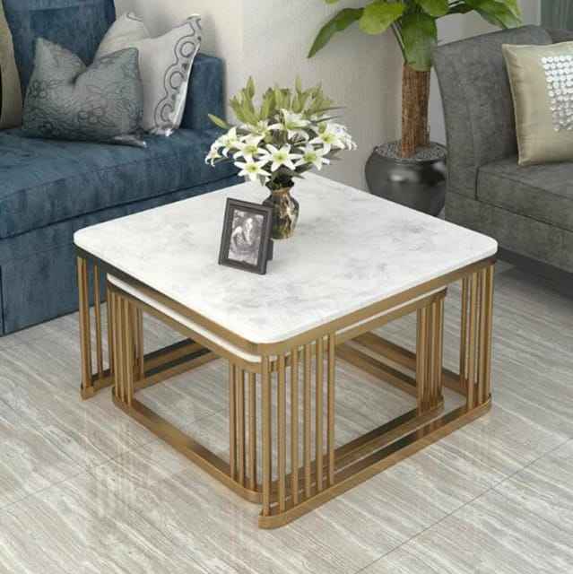 Three-Tiered Gold and Marble Side Table