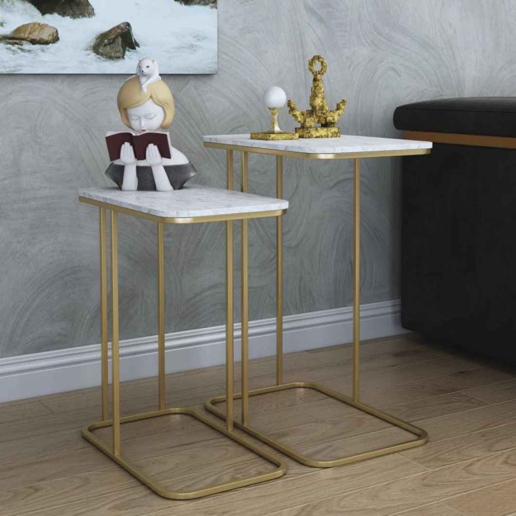 Three-Tiered Gold and Marble Side Table