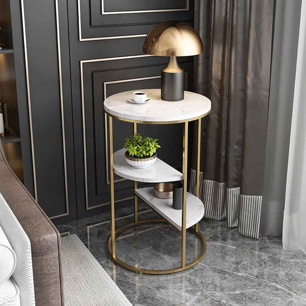 Three-Tiered Gold and Marble Side Table