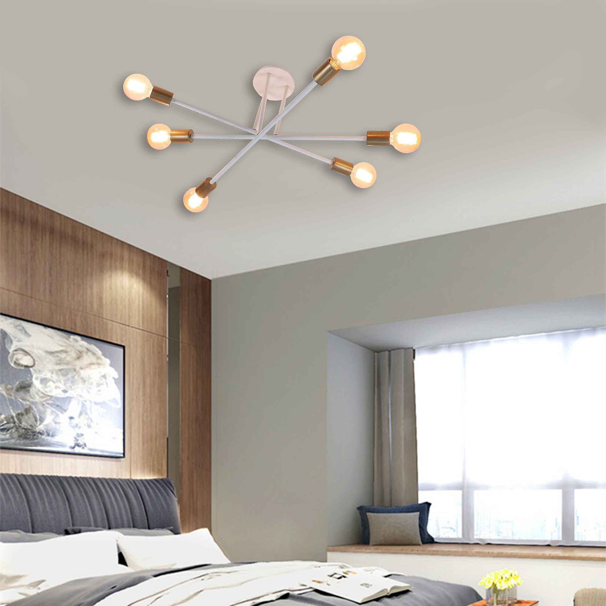 Six Head Sputnik White Mordern Chandelier