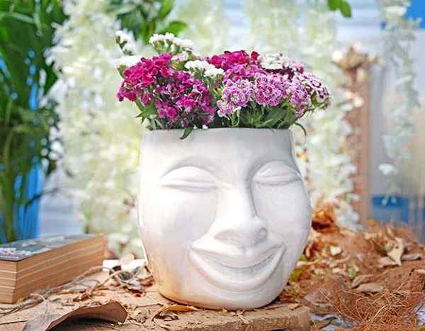 Ceramic Happy Face Planter - Big