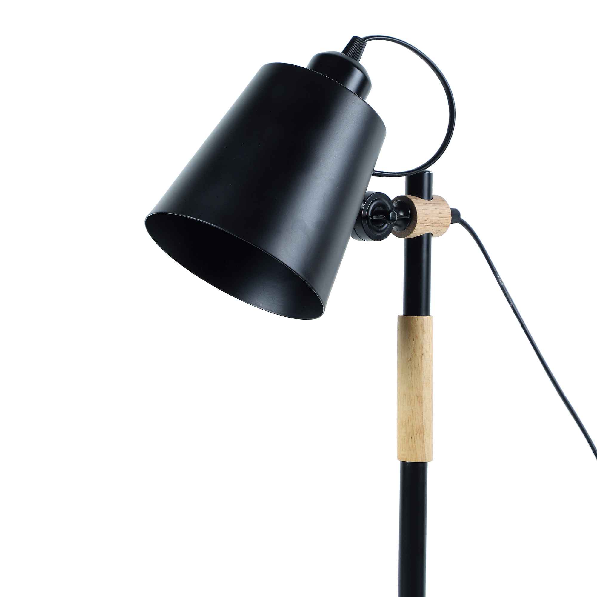 Modern Nordic Wood & Metal Study Lamp With Black Base