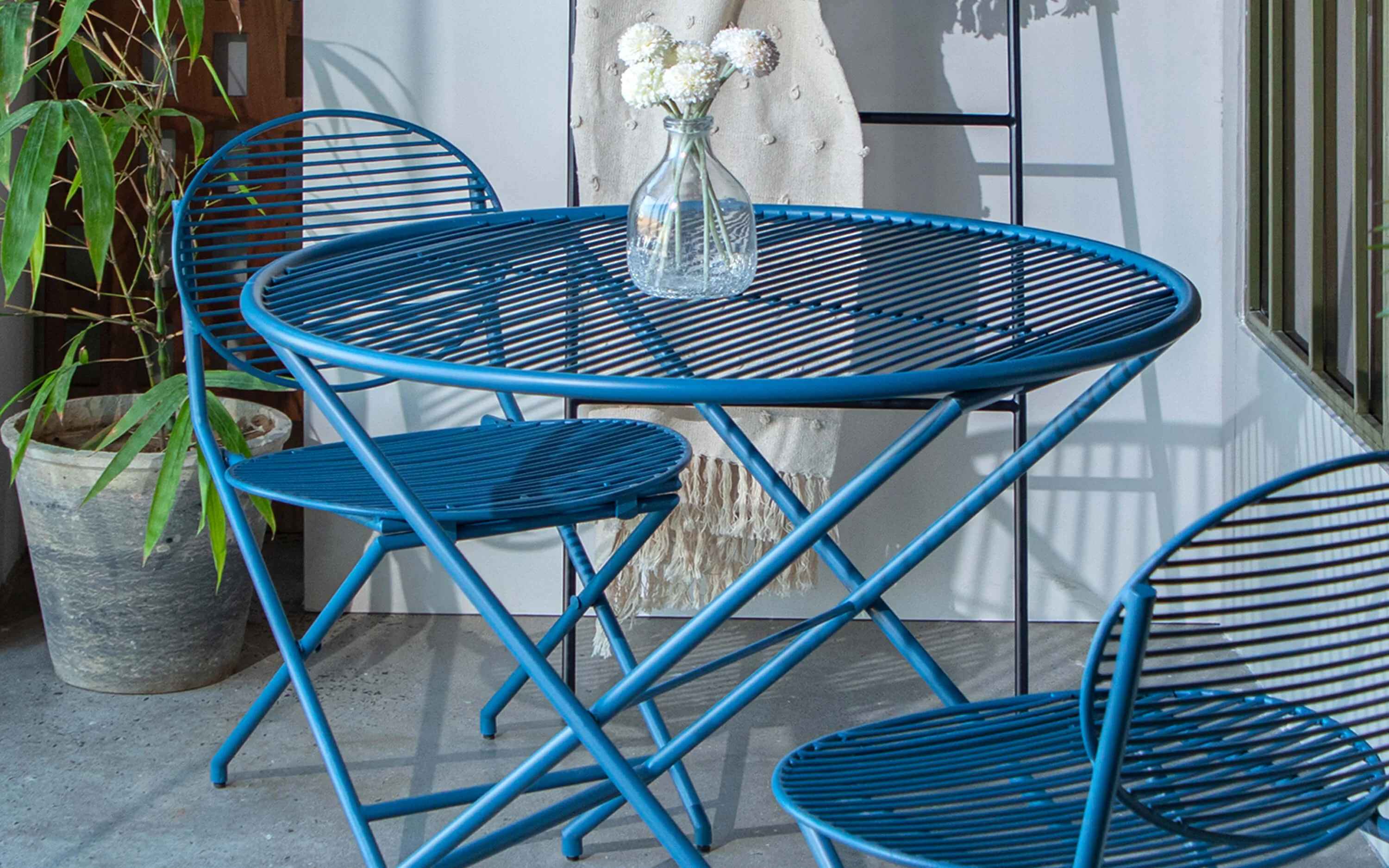 Patio Blue Table Set With 2 Chairs