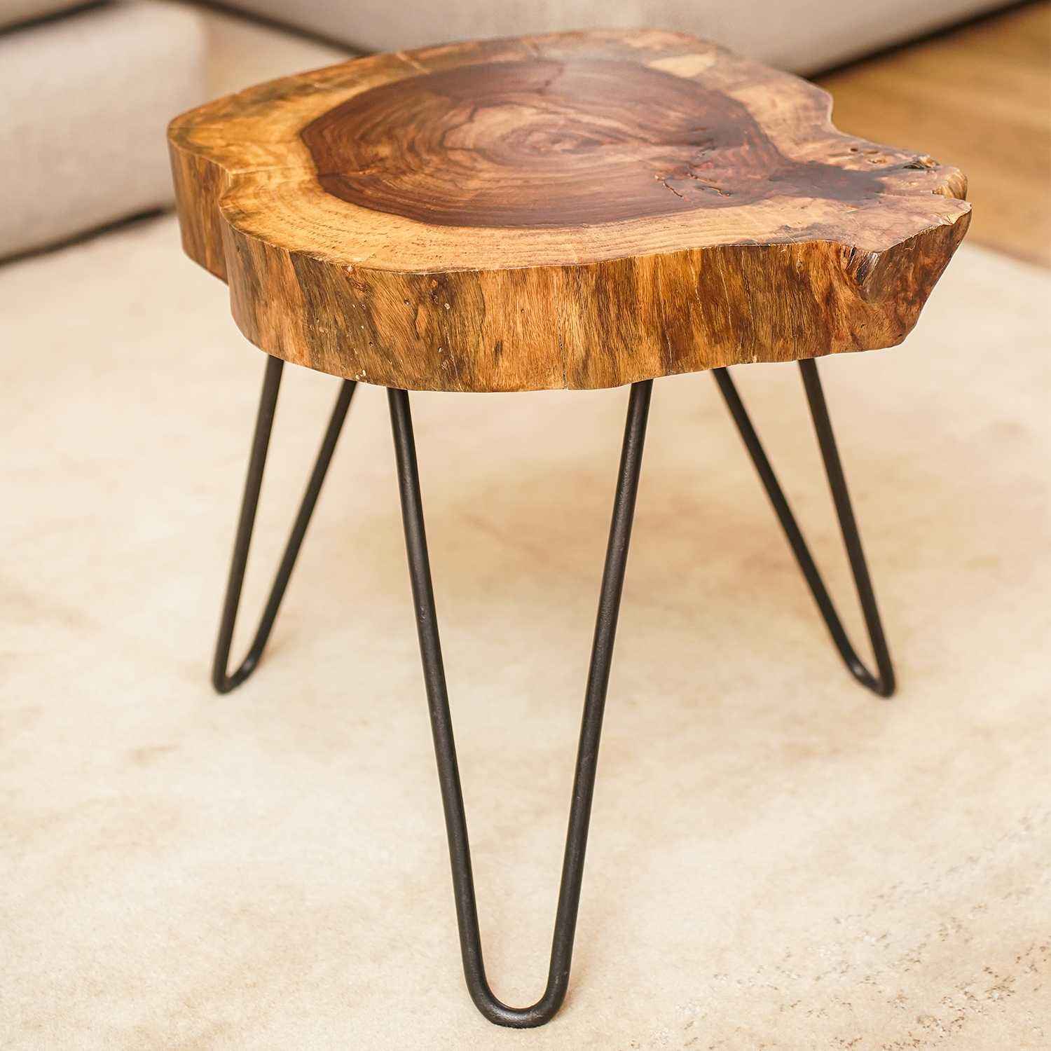 Wood Tree Slice Table With Hairpin Legs